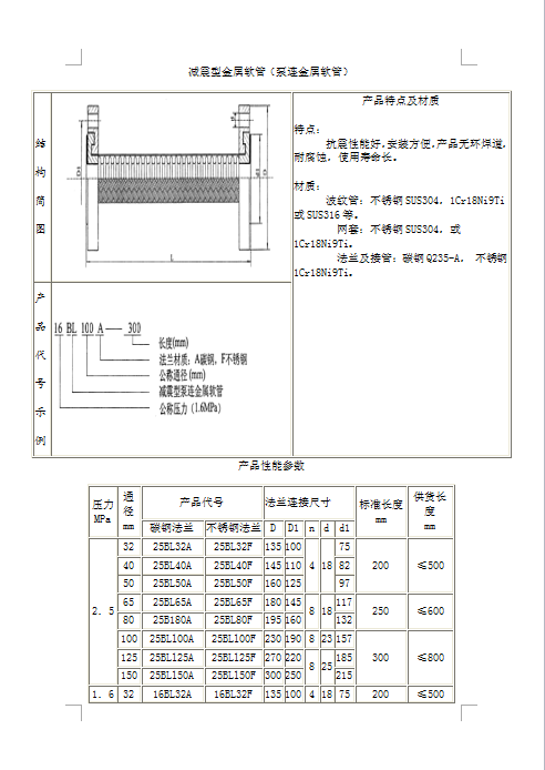 减震型金属软接头产品.点及材质