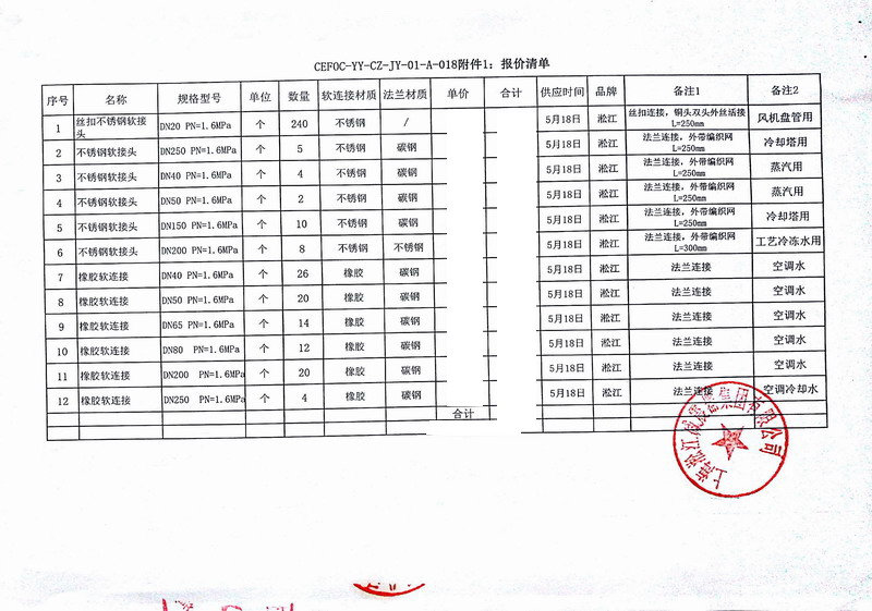 【发票】不锈钢法兰金属软接头，电子系统工程项目